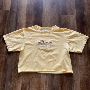 Vintage Yellow Crop Top with Short Sleeves